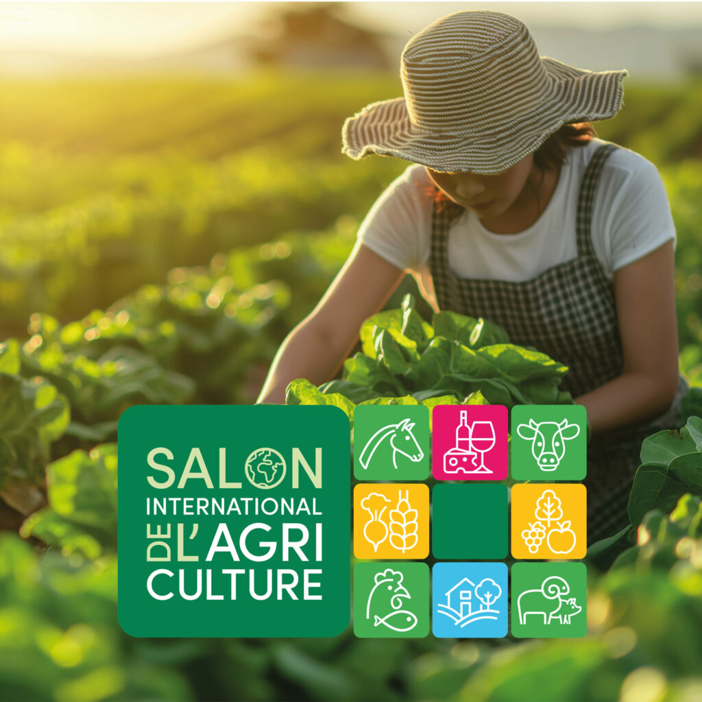 Logo du Salon International de l'Agriculture 2026 posé sur le visuel d'une maraîchère dans son champ
