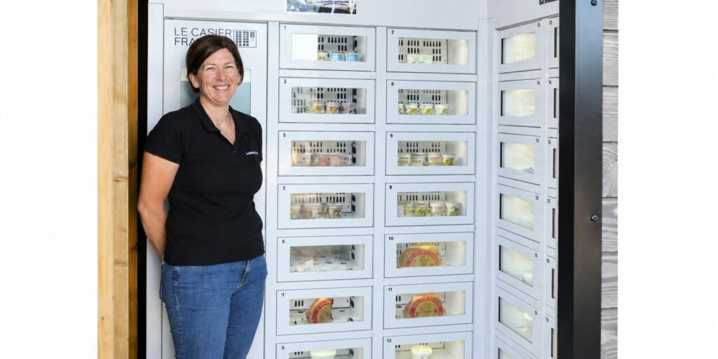 Ludivine Sibre pose devant son distributeur automatique de fromages - crédit Photo ANgélique Clavier
